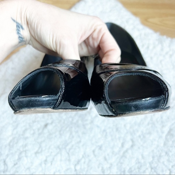 STUART WEITZMAN: Classic Patent Leather Black Platform Peep Toe 3.5 inch Heels - Picture 6 of 10